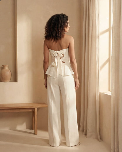 Low-Necked Blouse & Straight-Leg Trousers Set