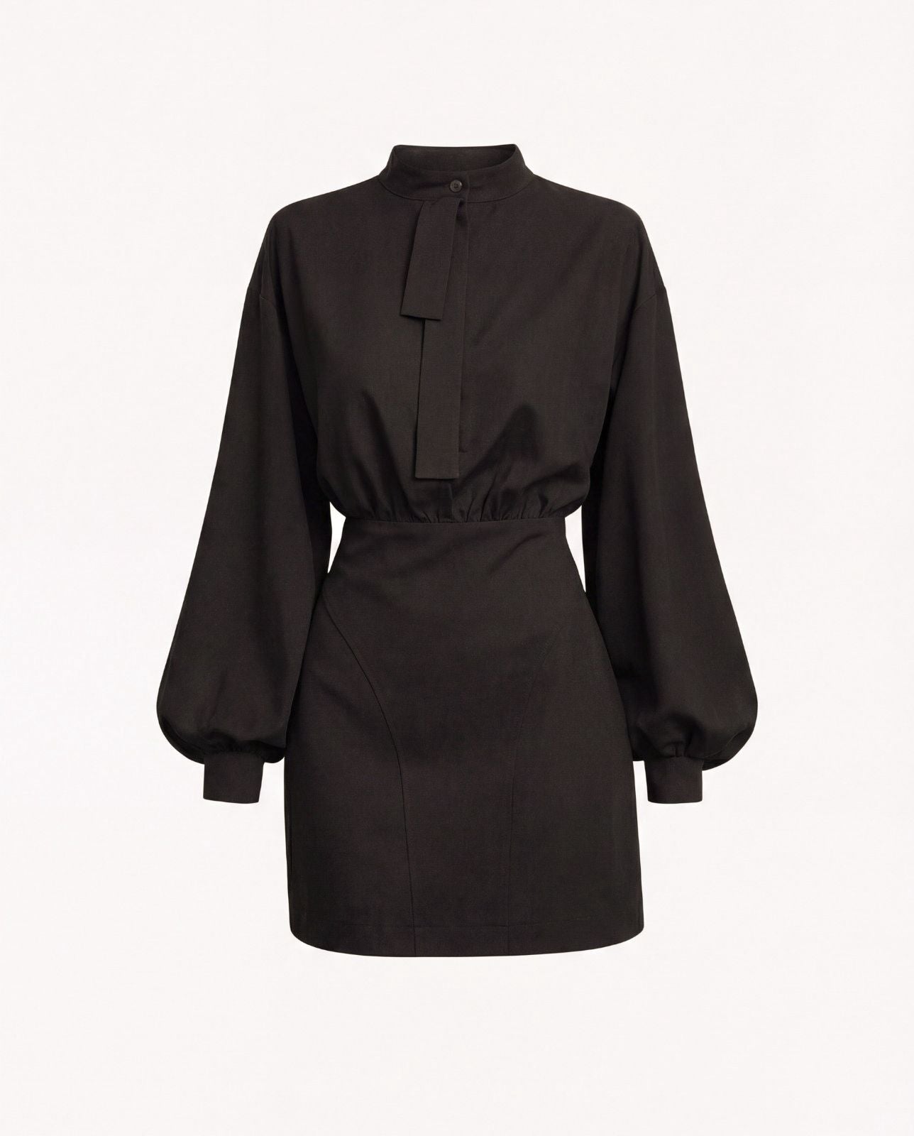 High-Neck Dress with Sash