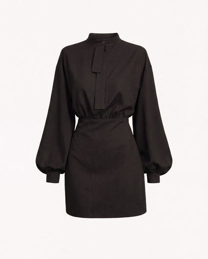 High-Neck Dress with Sash